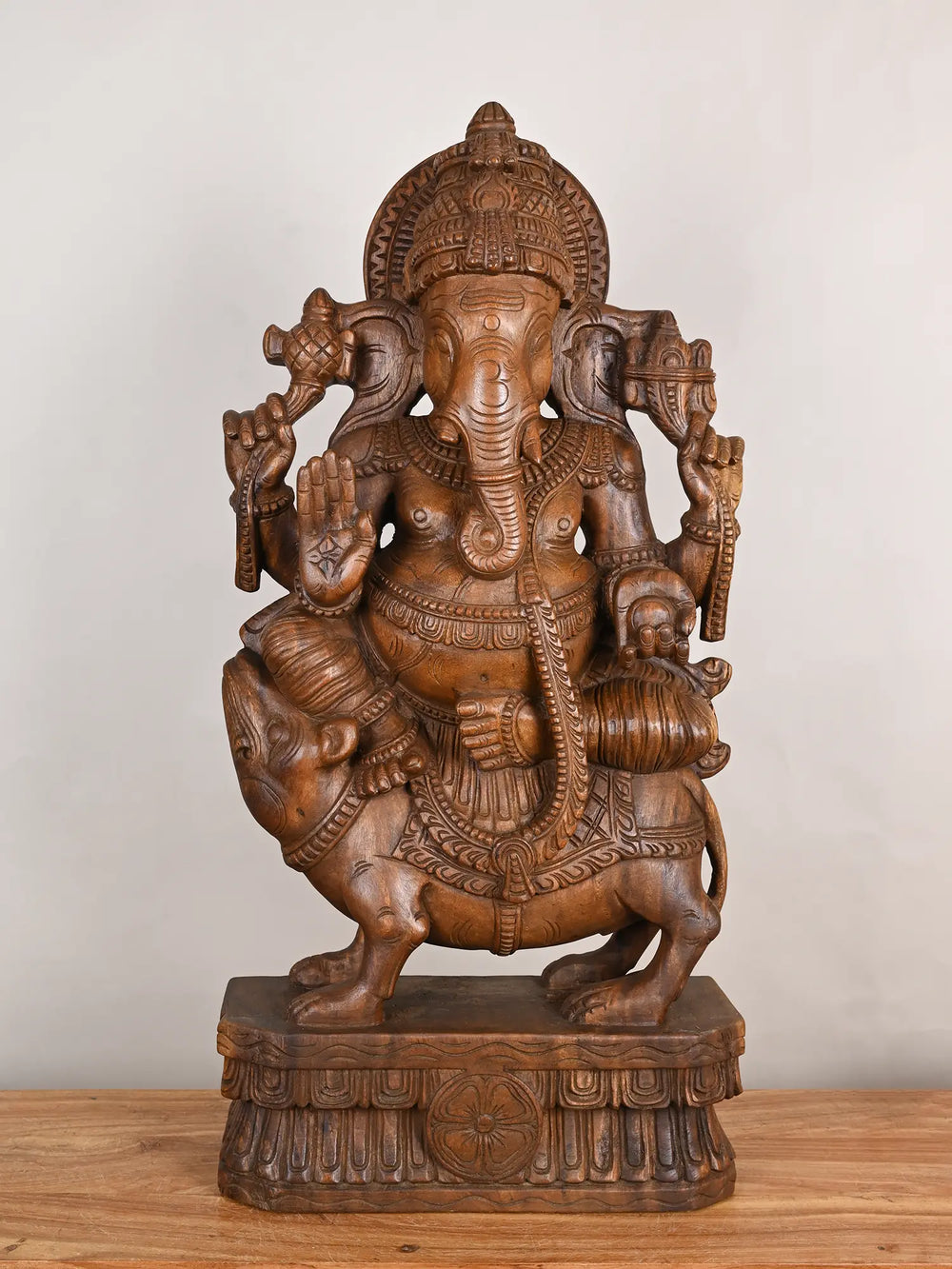 Wooden Ganesh Seated on His Vehicle