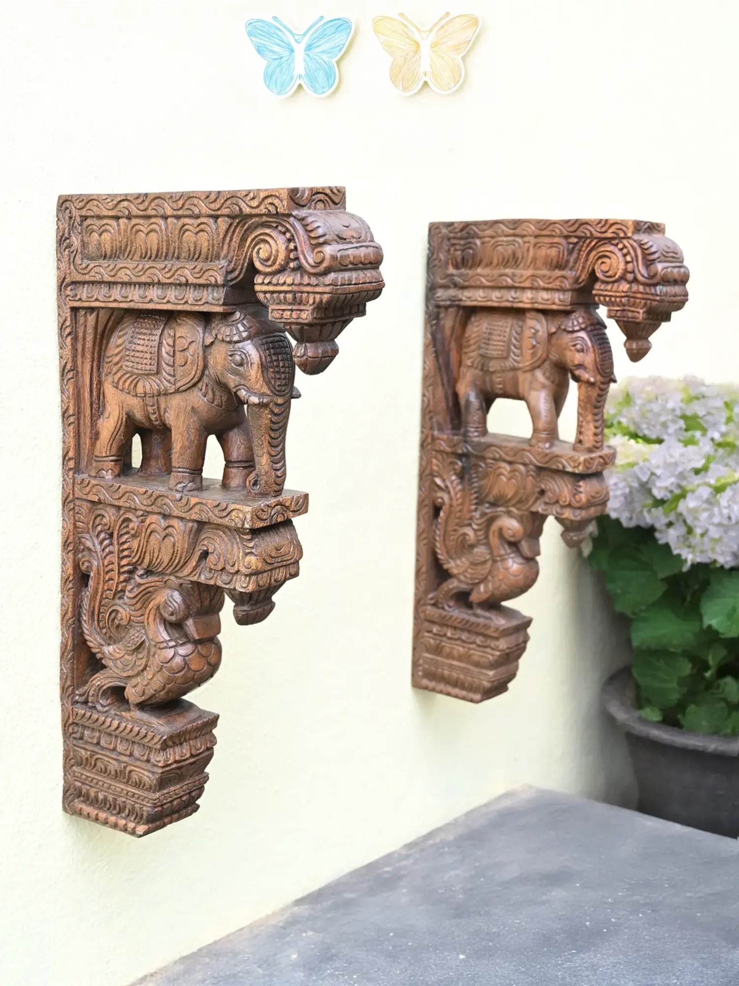 Elephant & hamsa wooden wall bracket
