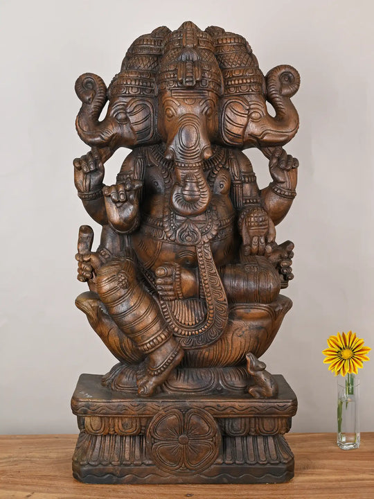Three-Faced Ganesha Wooden