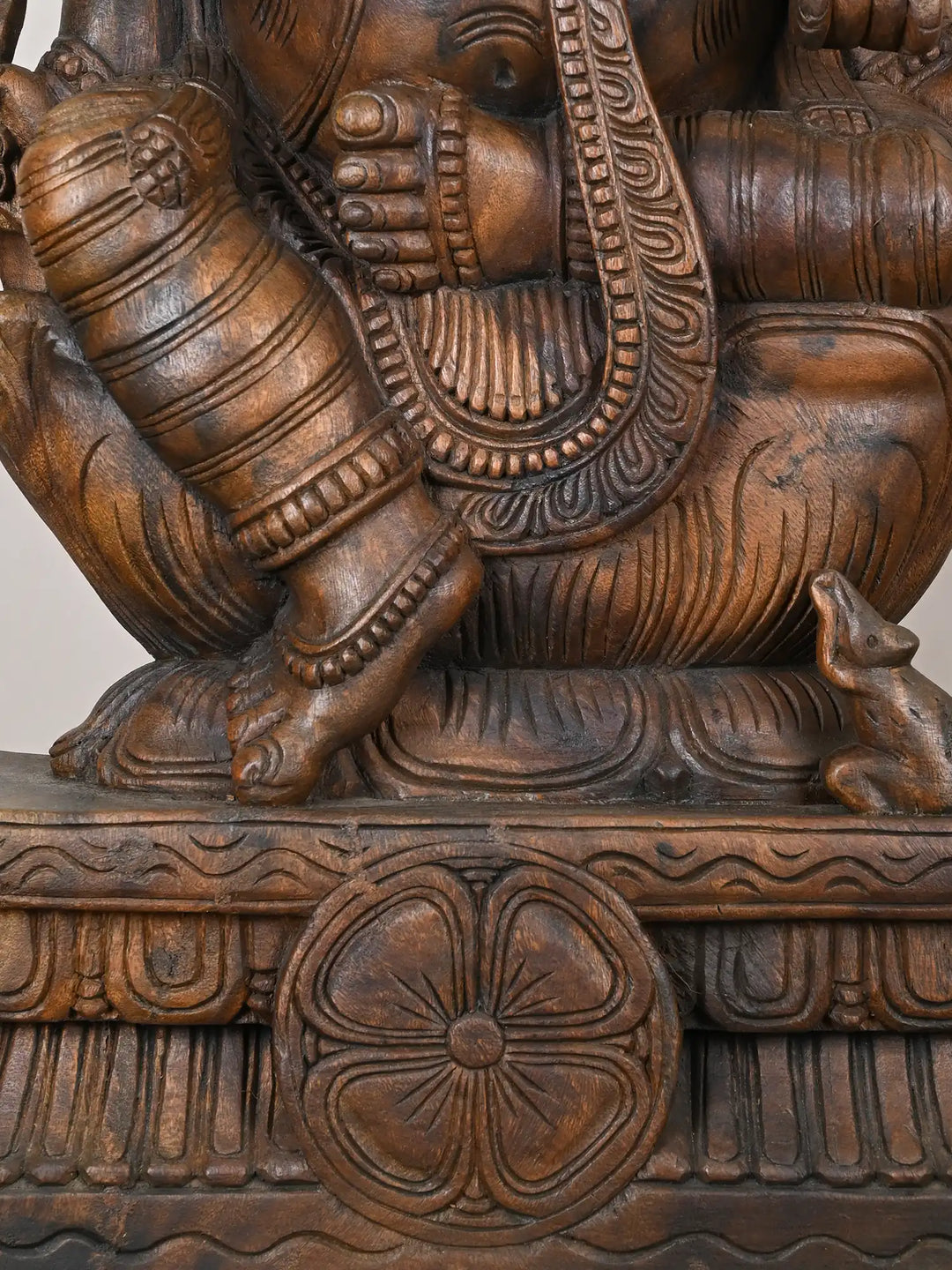 Three-Faced Ganesha Wooden Idol - 36"