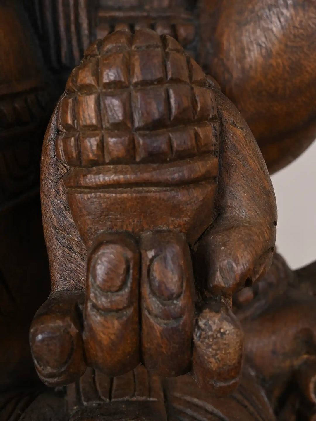 Three-Faced Ganesha Wooden Idol - 36"
