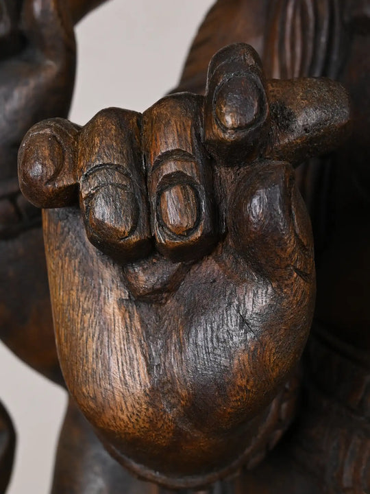 Three-Faced Ganesha Wooden Idol - 36"