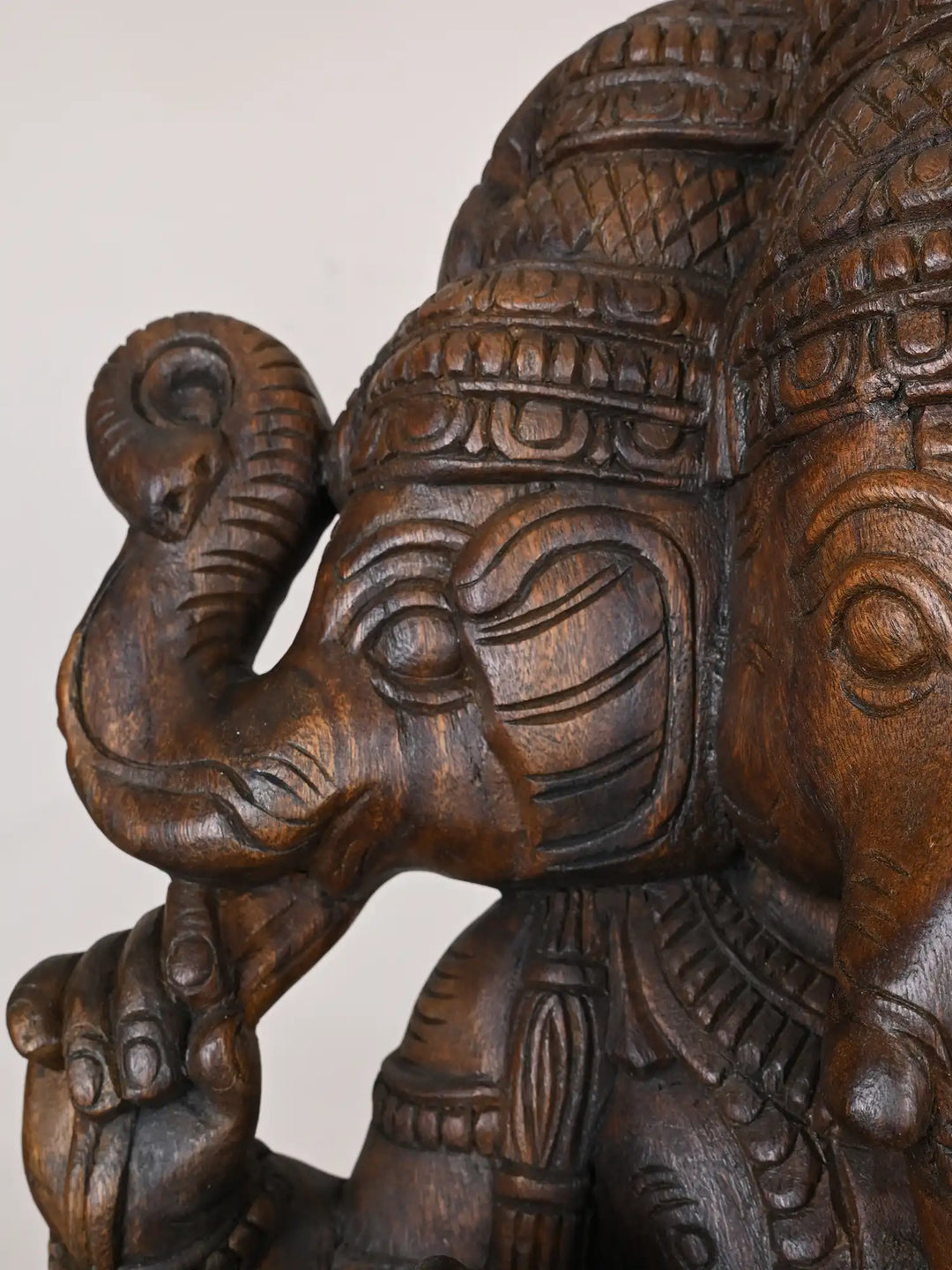 Three-Faced Ganesha Wooden Idol - 36"