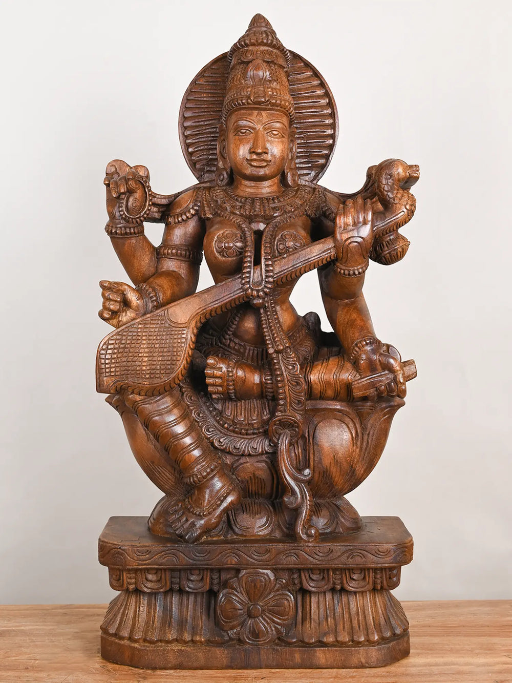  Saraswati Wooden Statue