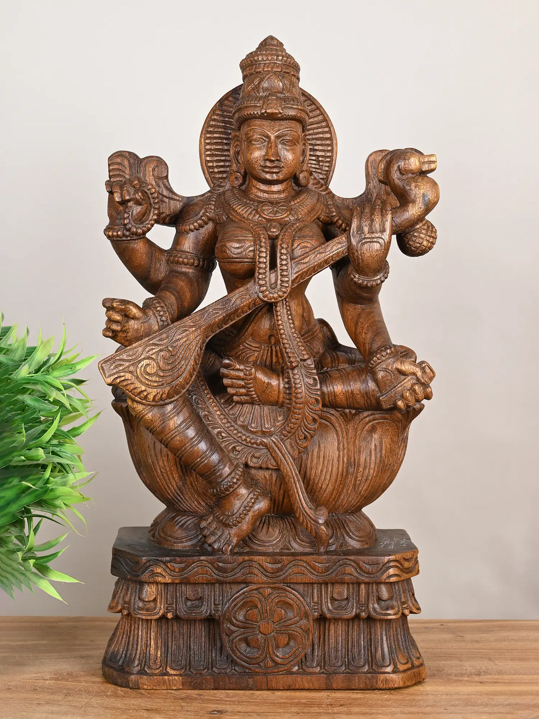 Saraswati wooden statue