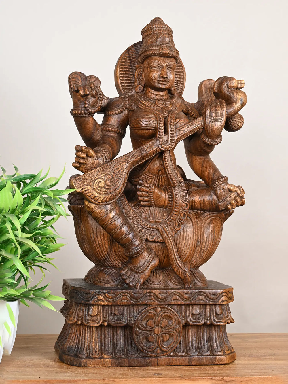 Saraswati wooden statue