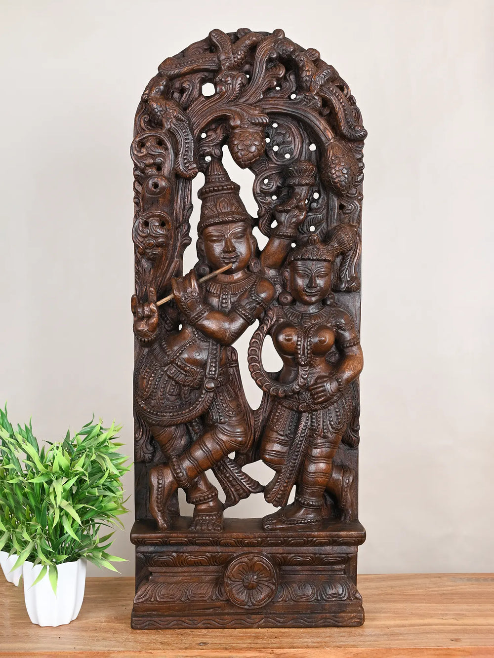 Wood Radha Krishna statue
