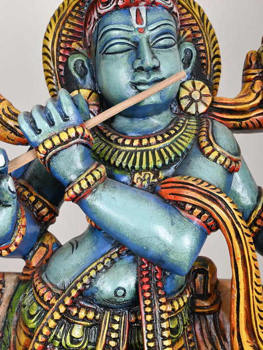 3 Ft Colorful Lord Cow Krishna Statue