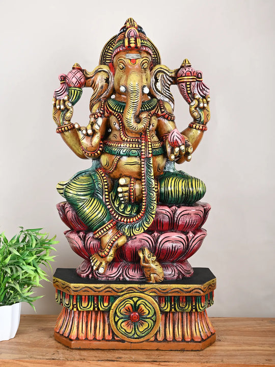 3ft wooden Ganesh statue