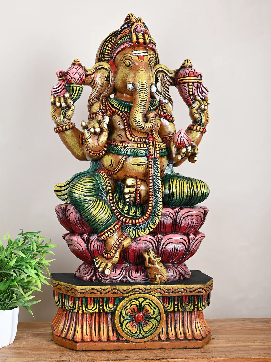 3ft wooden Ganesh statue