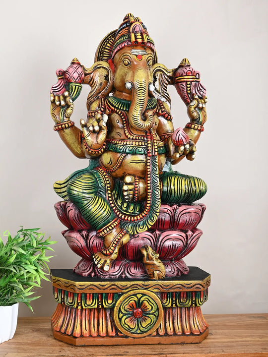 3ft wooden Ganesh statue