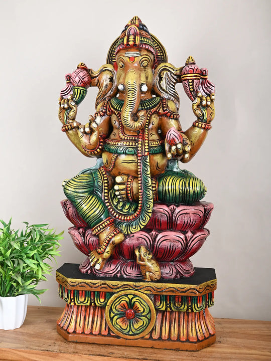 3ft wooden Ganesh statue