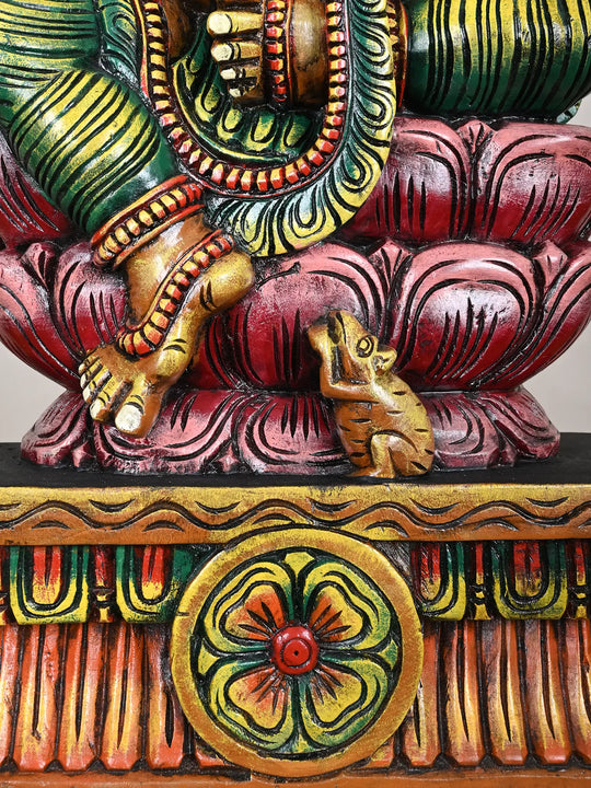 3Ft Multicolored Lord Ganesh Statue With Mooshika