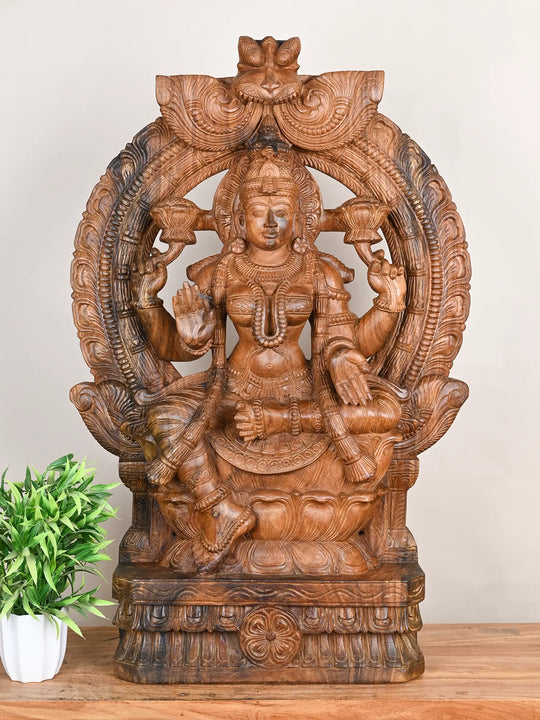 Wooden Gajalakshmi statue