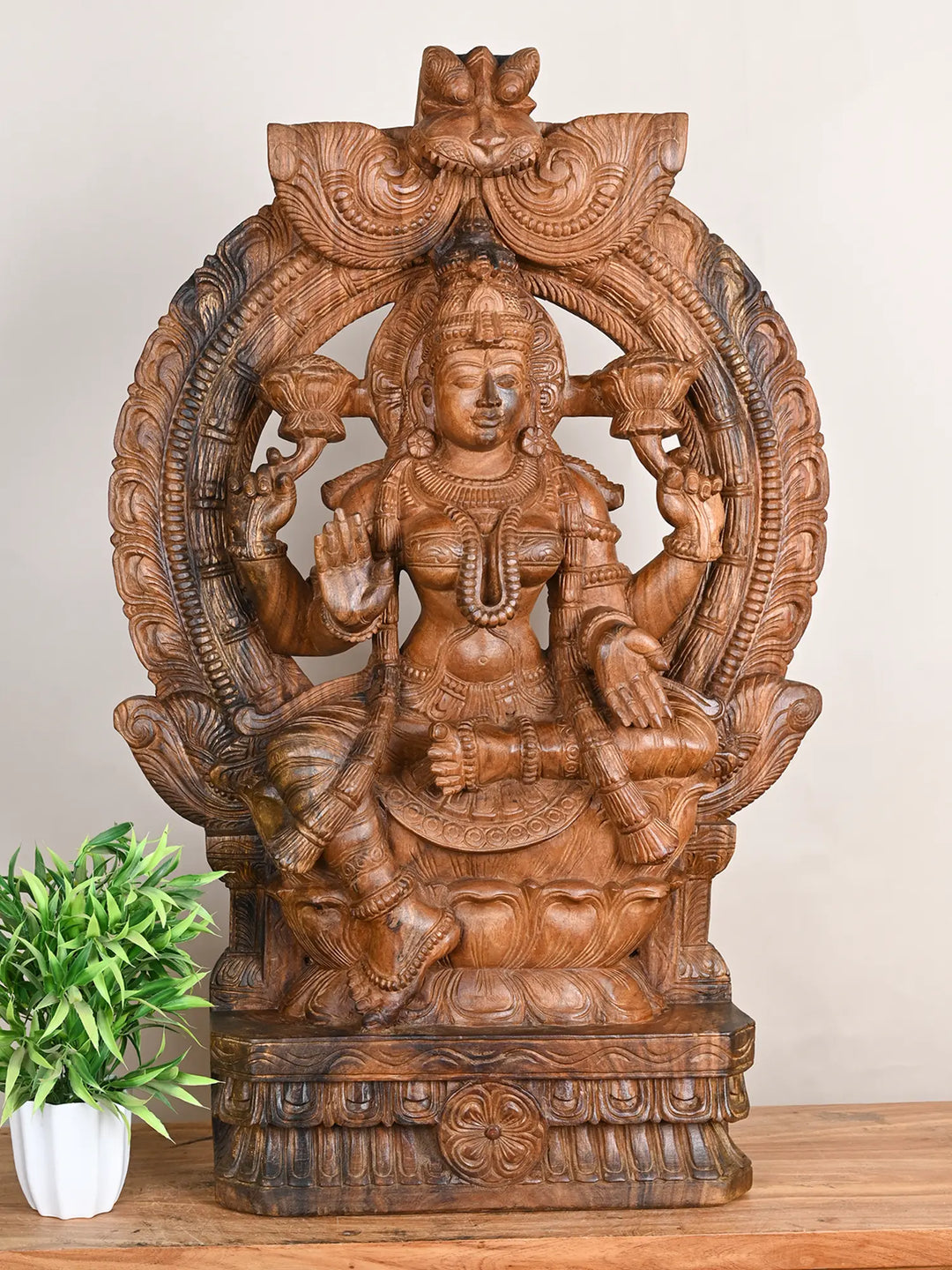Wooden Gajalakshmi statue