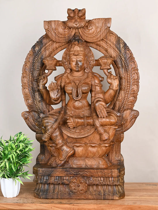 Wooden Gajalakshmi statue