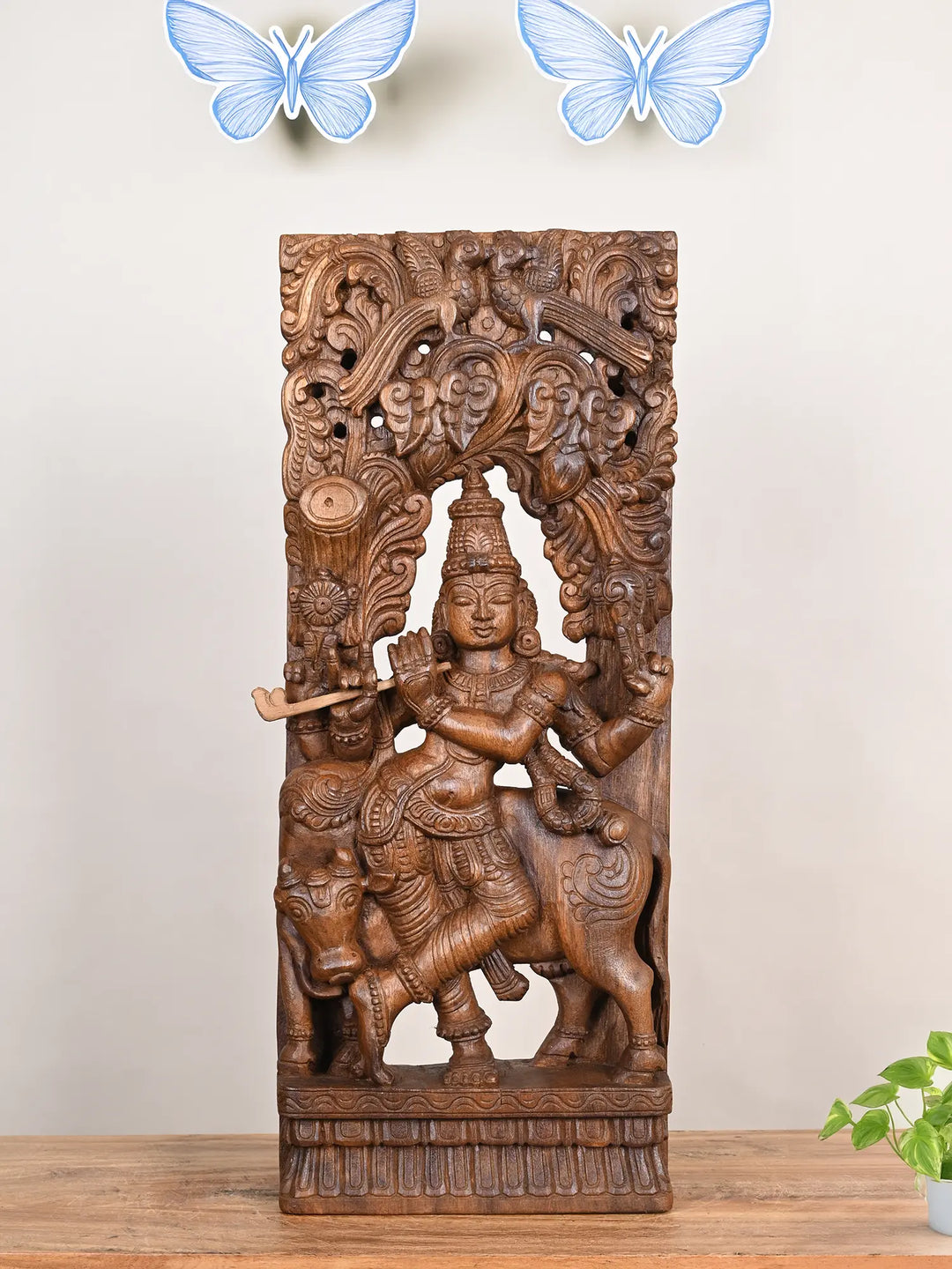 Wooden Lord Krishna wall mount