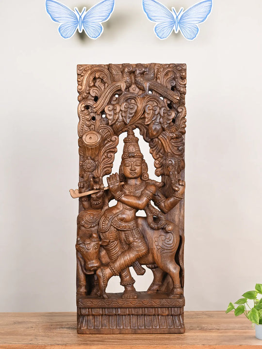 Wooden Lord Krishna wall mount