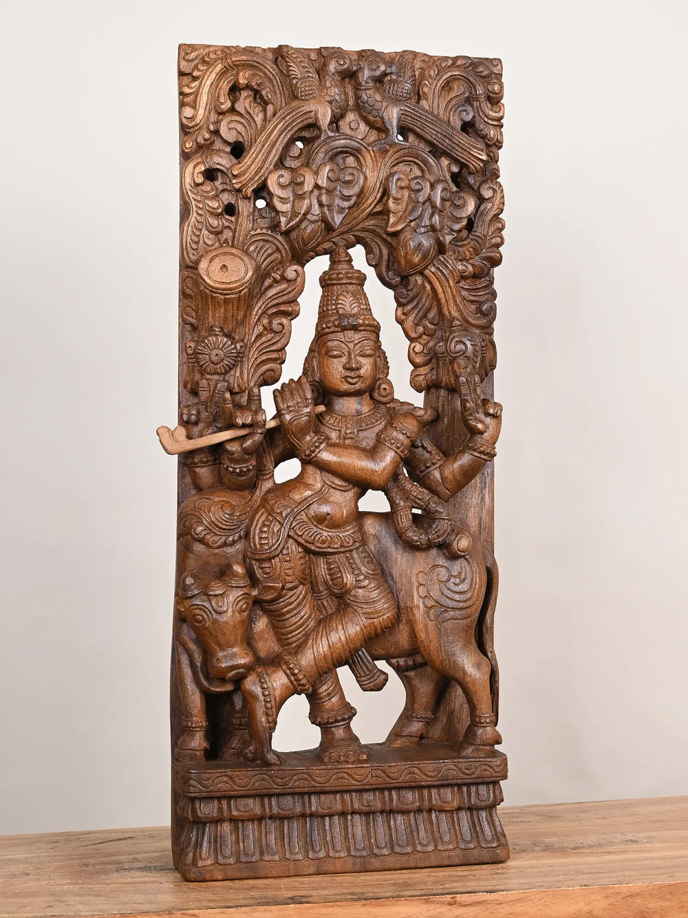 Wooden Lord Krishna wall mount