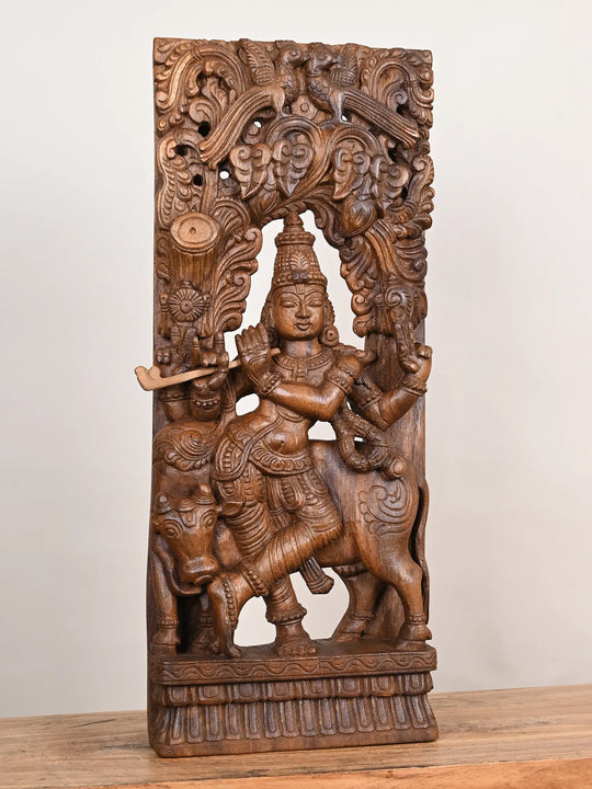 Wooden Lord Krishna wall mount