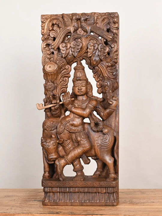Wooden Lord Krishna wall mount