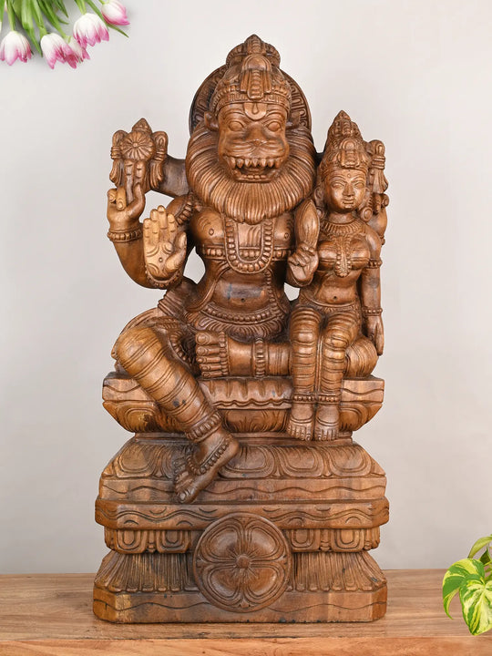 Wooden Lakshmi Narasimha statue
