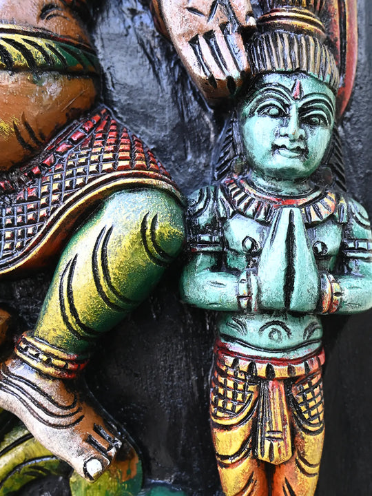 Three Faced Ganesha Carved Wall Panel-48"