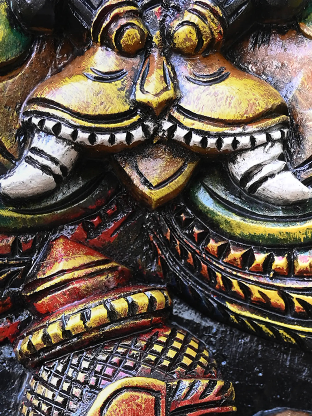 Three Faced Ganesha Carved Wall Panel-48"