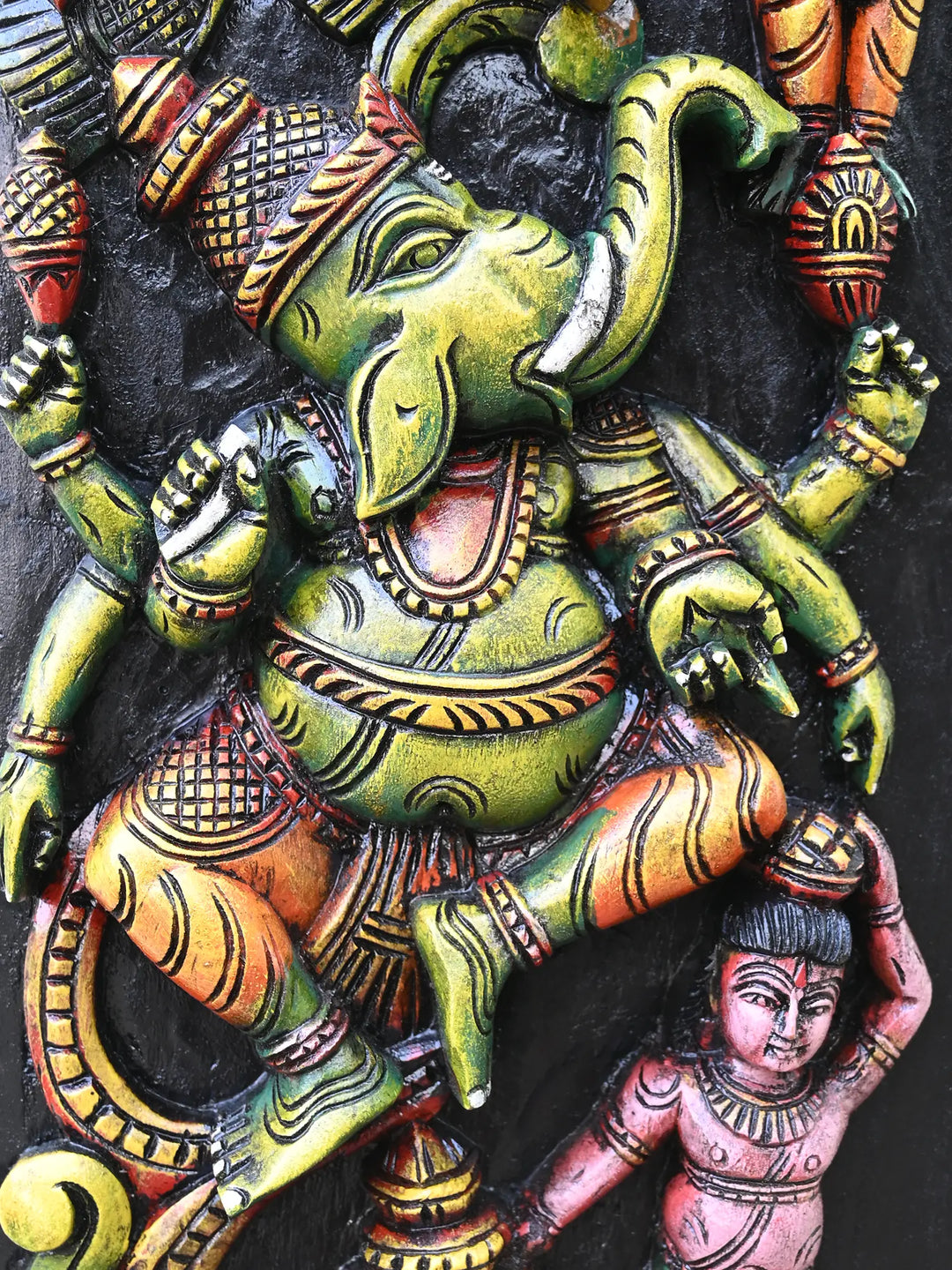 Three Faced Ganesha Carved Wall Panel-48"