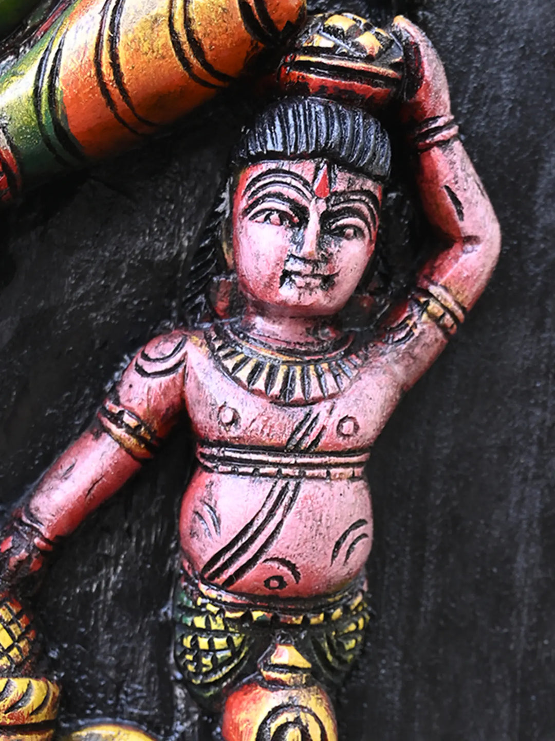 Three Faced Ganesha Carved Wall Panel-48"