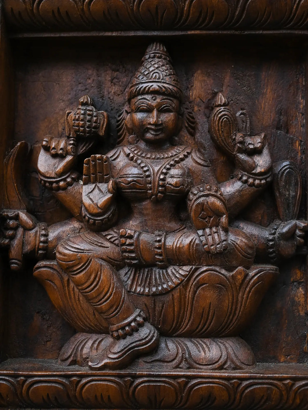 Traditional Wooden Carving of Ashta Lakshmi Panel 35"
