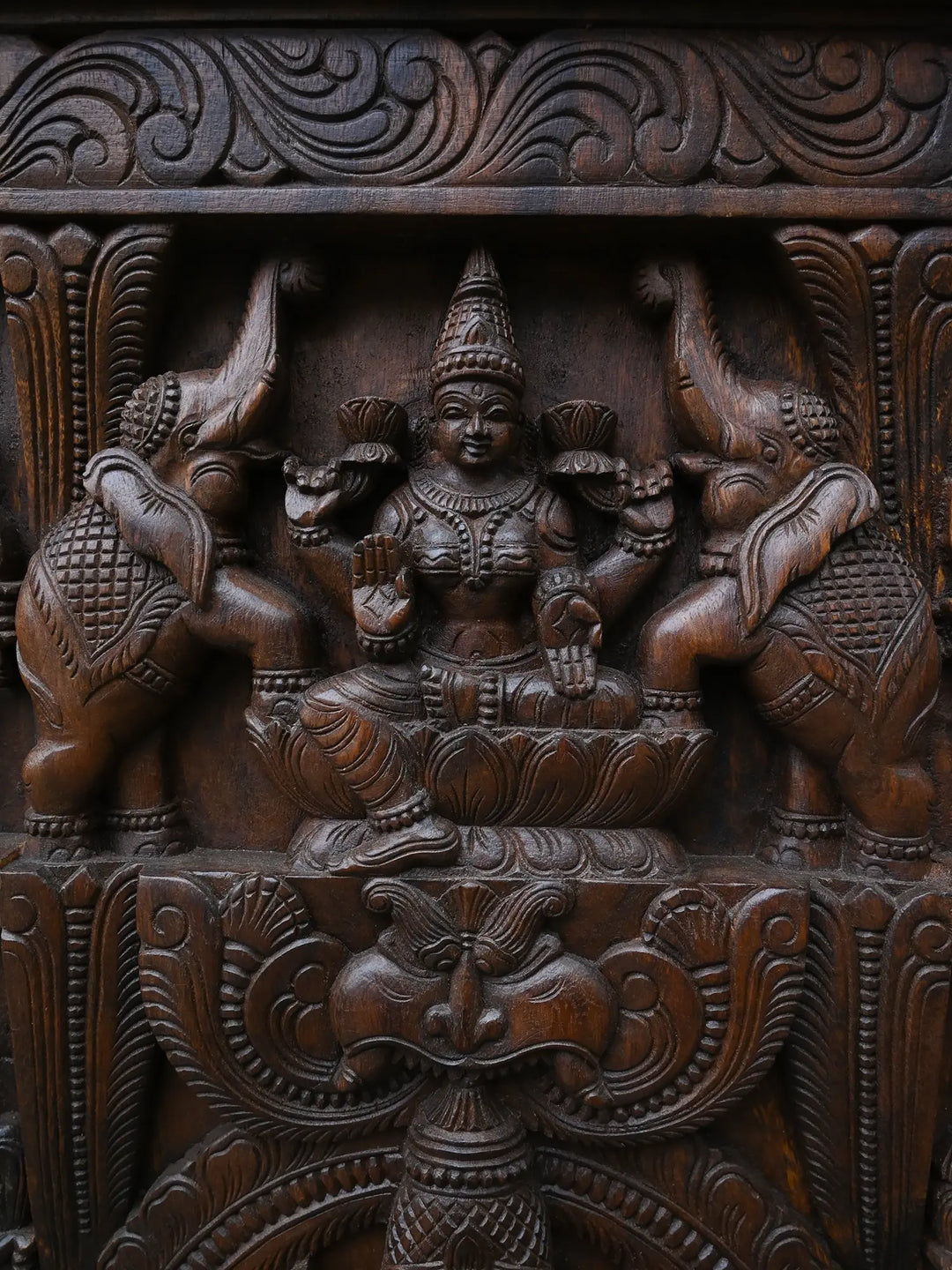 Traditional Wooden Carving of Ashta Lakshmi Panel 35"