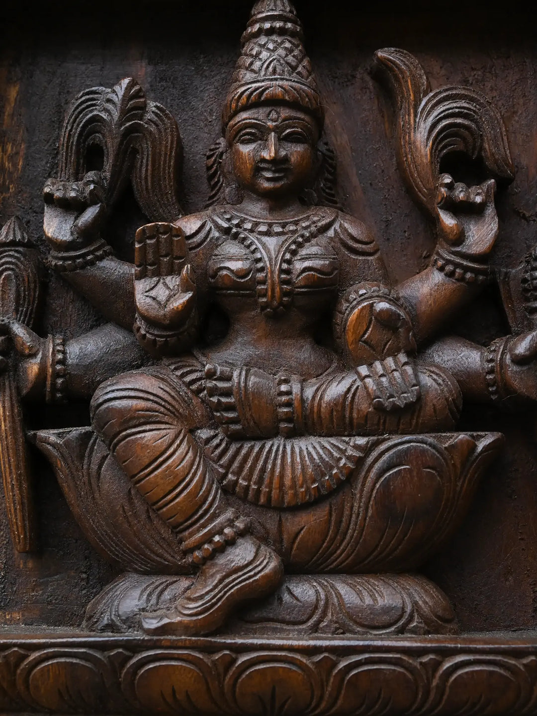 Traditional Wooden Carving of Ashta Lakshmi Panel 35"