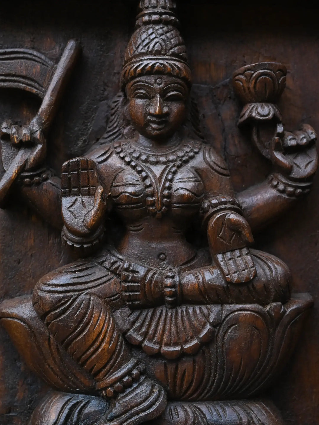 Traditional Wooden Carving of Ashta Lakshmi Panel 35"