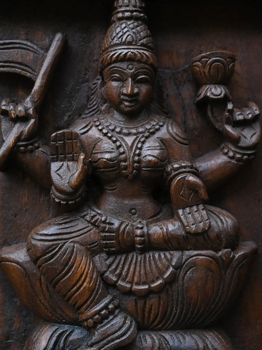 Traditional Wooden Carving of Ashta Lakshmi Panel 35"