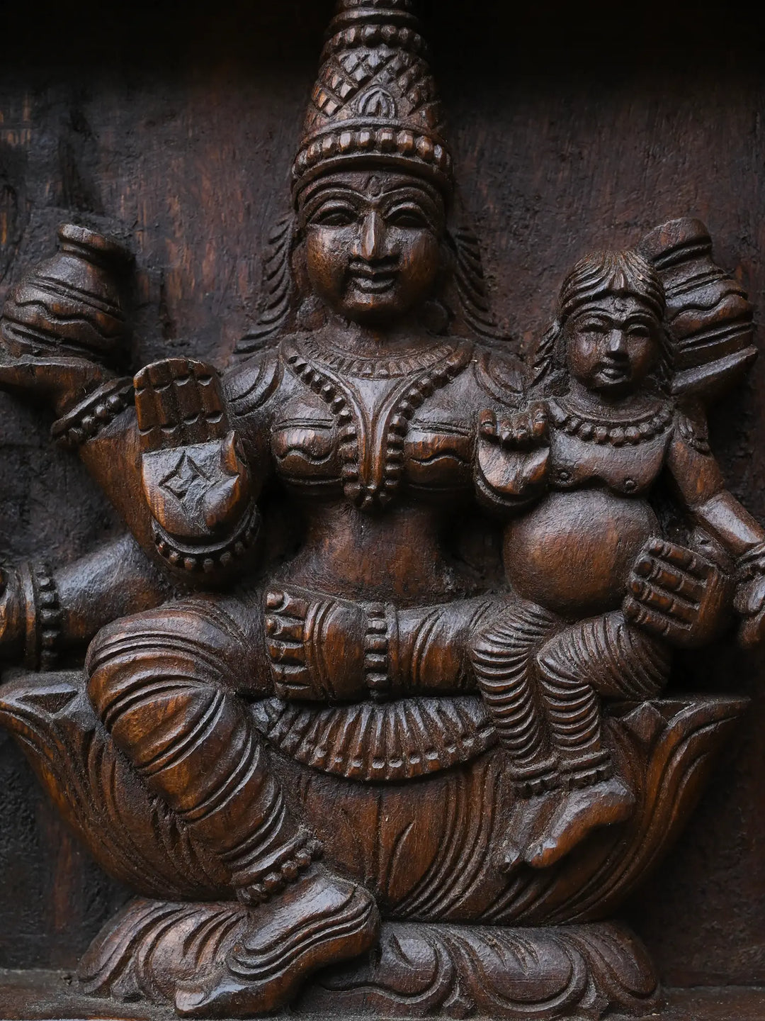 Traditional Wooden Carving of Ashta Lakshmi Panel 35"
