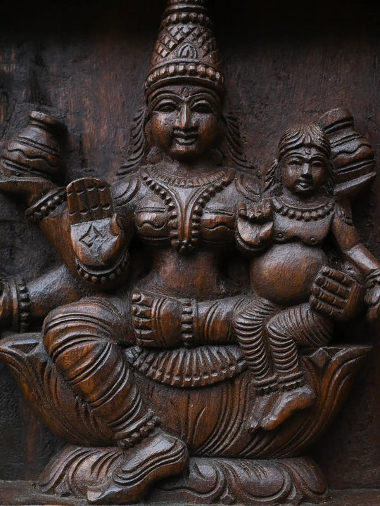 Traditional Wooden Carving of Ashta Lakshmi Panel 35"
