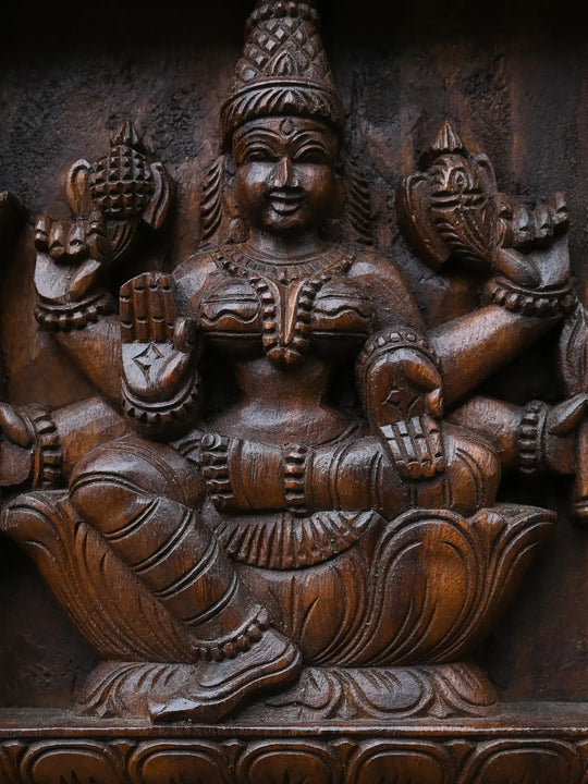 Traditional Wooden Carving of Ashta Lakshmi Panel 35"