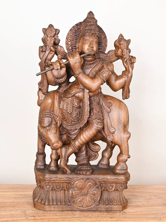 2Ft Wooden Krishna statue