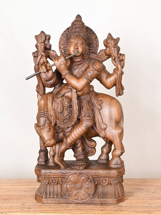 2Ft Wooden Krishna statue