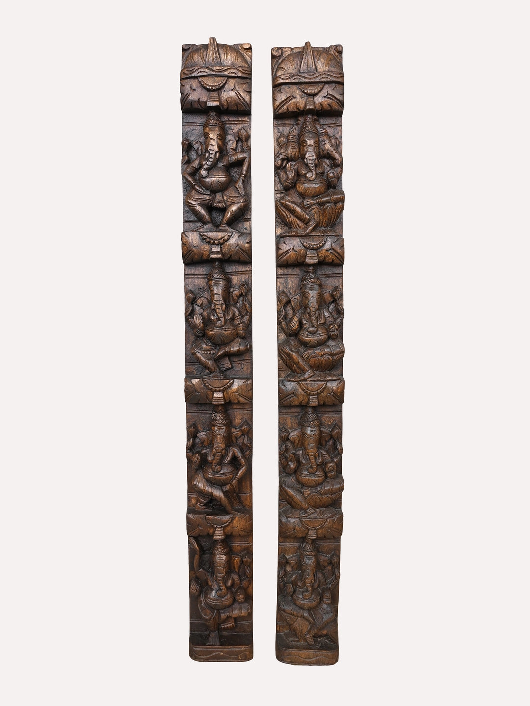 Wooden Ashta Ganesha paired panel