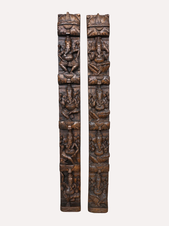 Wooden Ashta Ganesha paired panel