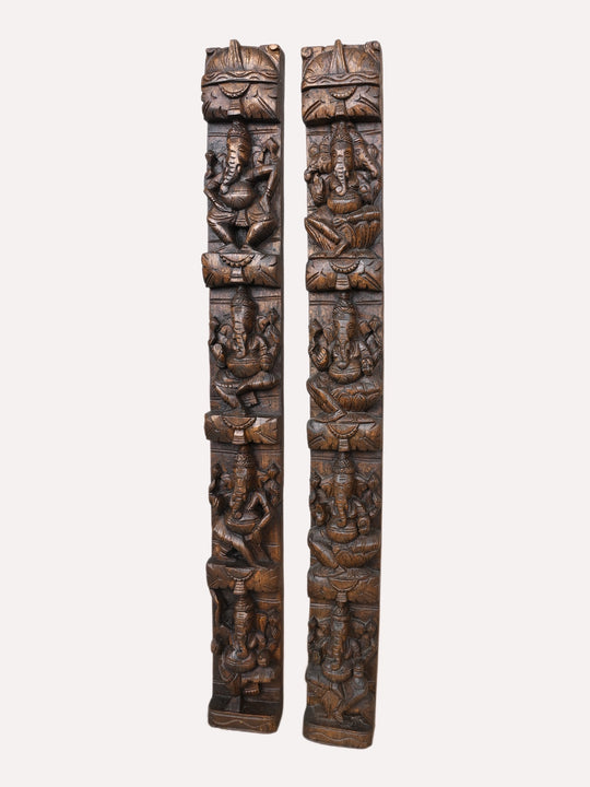 Wooden Ashta Ganesha paired panel