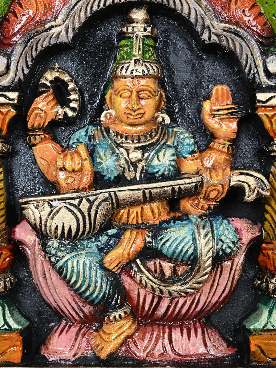 Traditional Saraswathi Wall Hanging Sculpture for Home Decor 12"