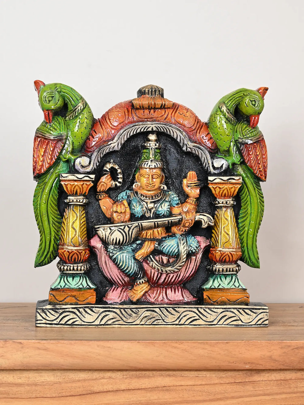 Goddess Saraswathi wooden wall mount 