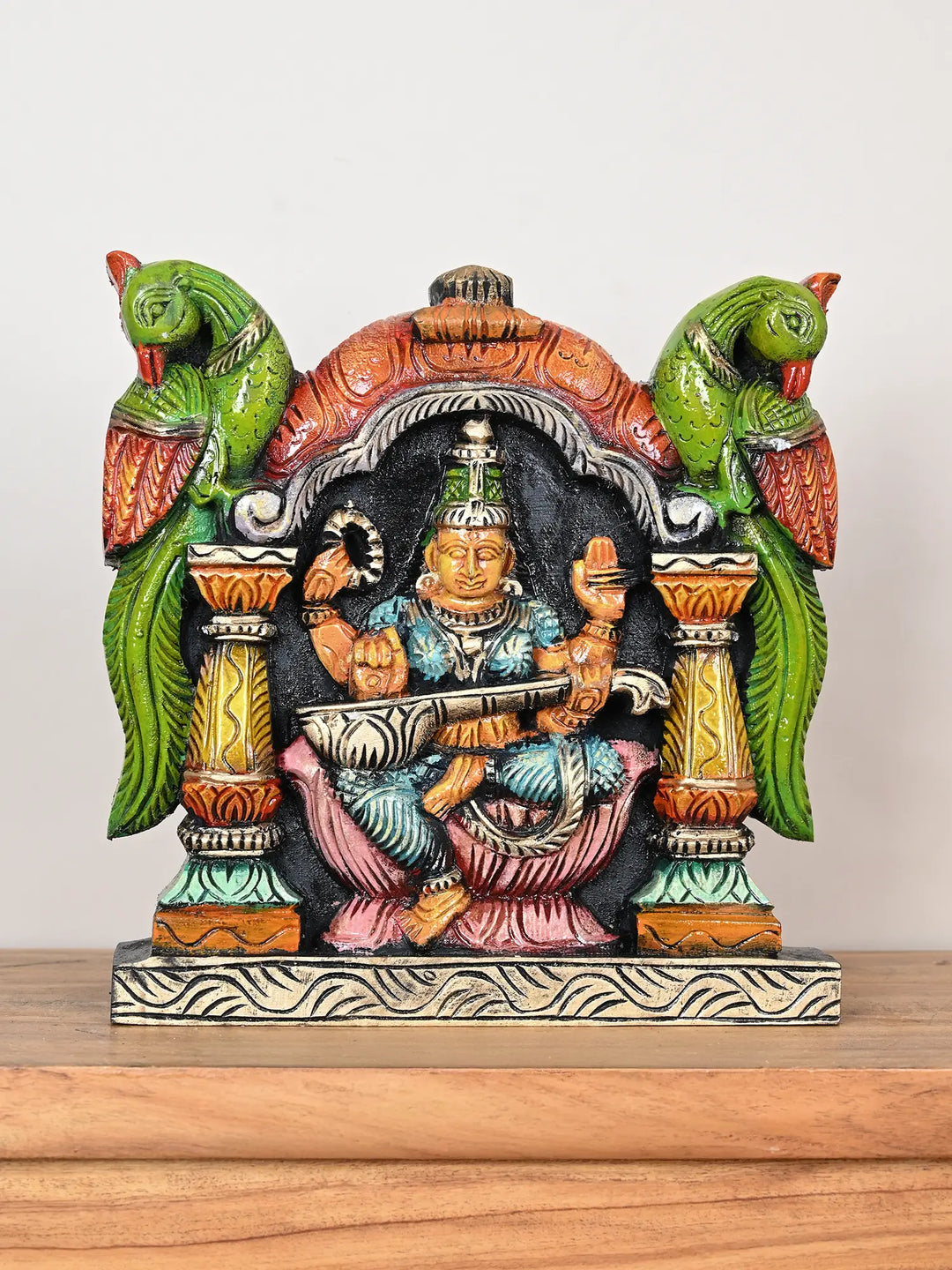 Goddess Saraswathi wooden wall mount 