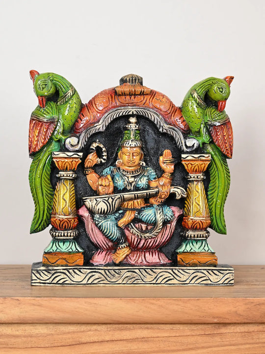 Goddess Saraswathi wooden wall mount 