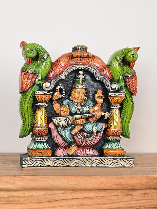 Goddess Saraswathi wooden wall mount 