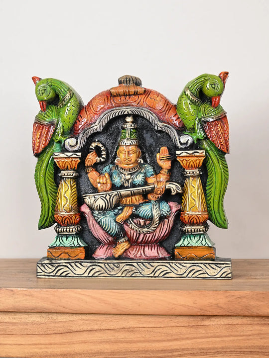 Goddess Saraswathi wooden wall mount 