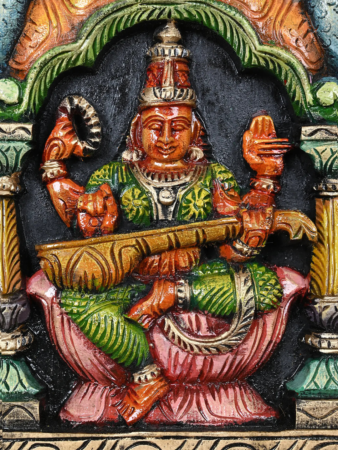 Vibrant Colored Goddess Saraswathi Wall Hanging 12"